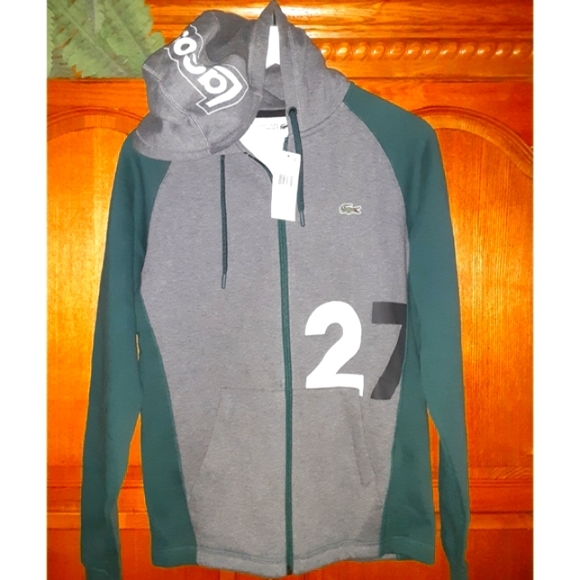 Lacoste Sport 27 | Zip-Up Wording Down Hood Graphic Logo Sweat Hoodie - Picture 7 of 15